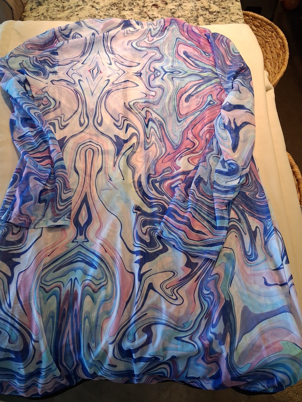 Sheer Marble-Print Swim Coverup in Blue & Pink - Picture 2 of 3